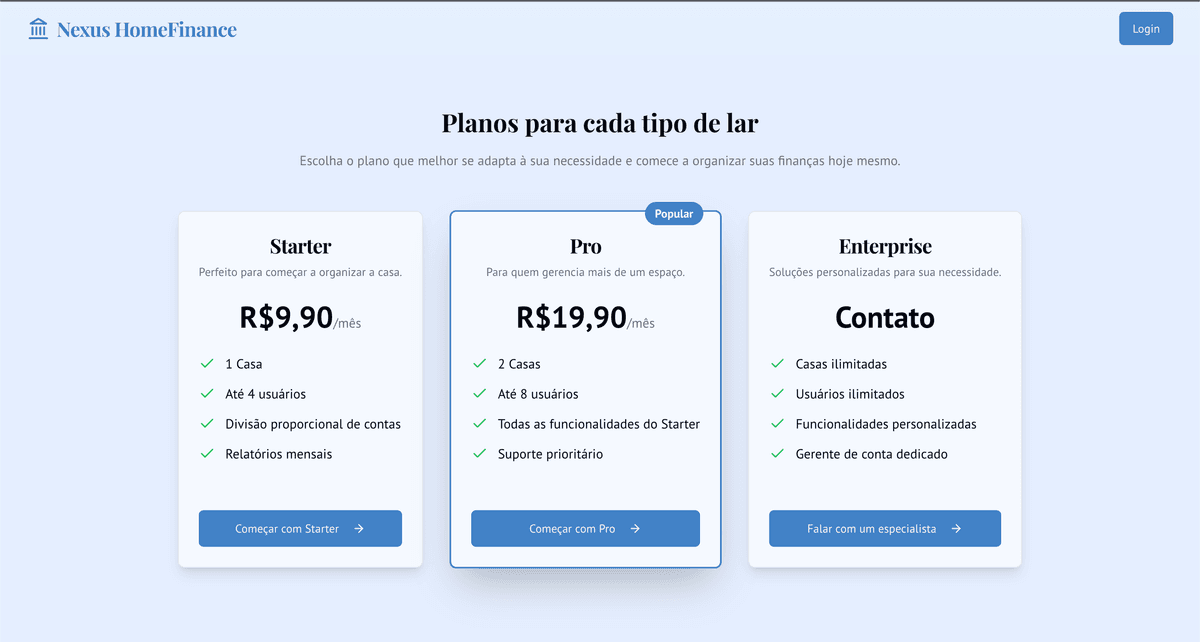 Plataforma de controle e gestão de gastos familiares.